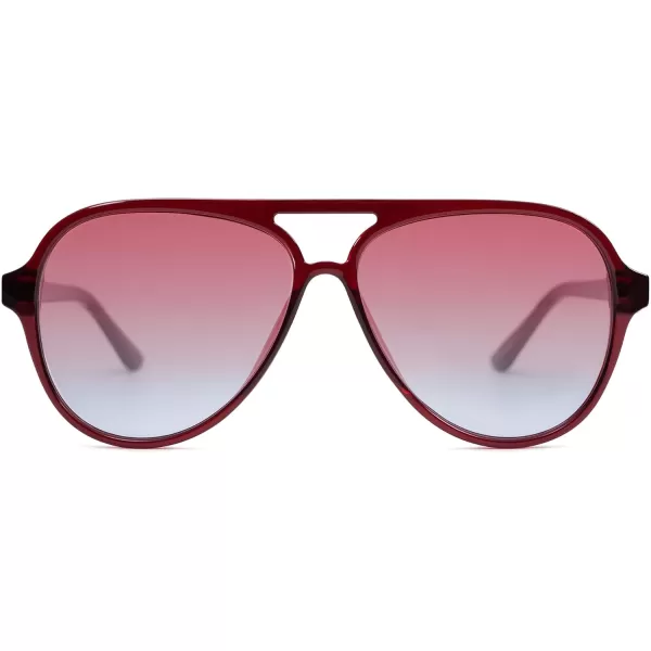 SOJOS Classic Polarized Aviator Sunglasses Womens Mens Retro Double Bridge Aviators SJ2201Red BurgundyRed Gradient Blue