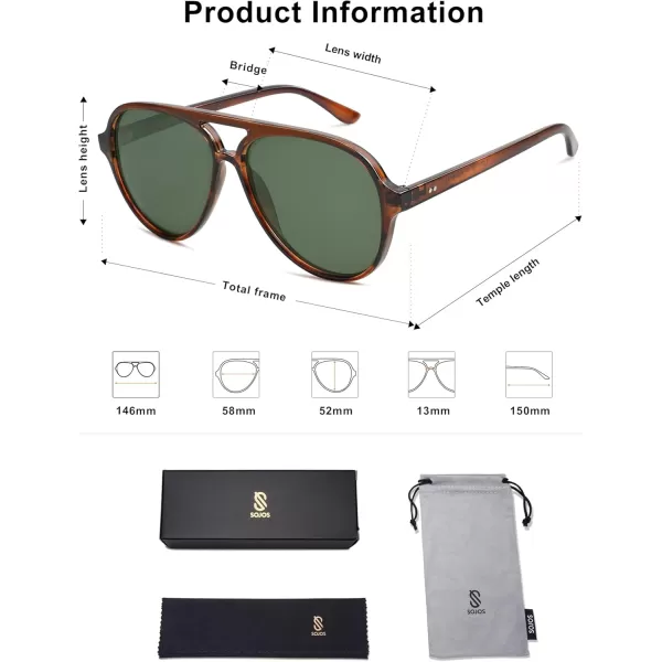 SOJOS Classic Polarized Aviator Sunglasses Womens Mens Retro Double Bridge Aviators SJ2201Redish BrownDark Green