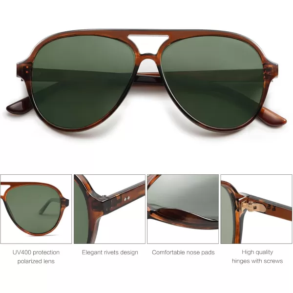 SOJOS Classic Polarized Aviator Sunglasses Womens Mens Retro Double Bridge Aviators SJ2201Redish BrownDark Green