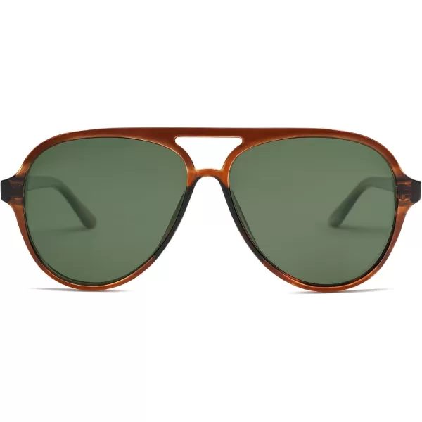 SOJOS Classic Polarized Aviator Sunglasses Womens Mens Retro Double Bridge Aviators SJ2201Redish BrownDark Green