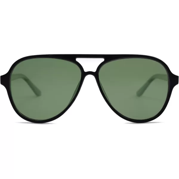 SOJOS Classic Polarized Aviator Sunglasses Womens Mens Retro Double Bridge Aviators SJ2201Shiny BlackDark Green