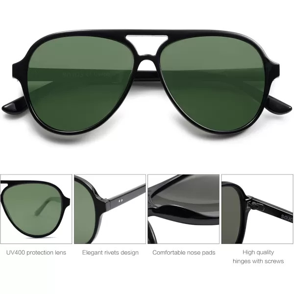 SOJOS Classic Polarized Aviator Sunglasses Womens Mens Retro Double Bridge Aviators SJ2201Shiny BlackDark Green