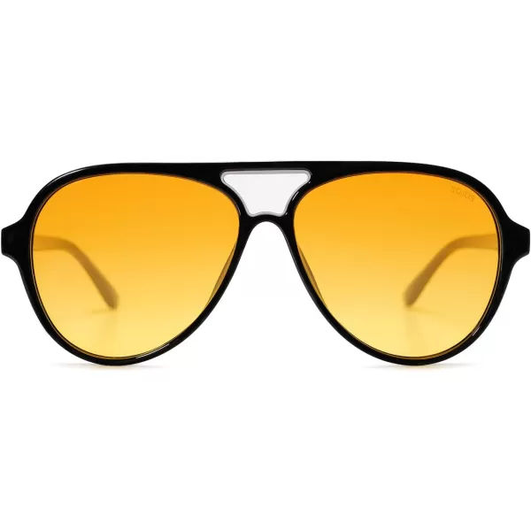 SOJOS Classic Polarized Aviator Sunglasses Womens Mens Retro Double Bridge Aviators SJ2201Shiny BlackYellow Tint