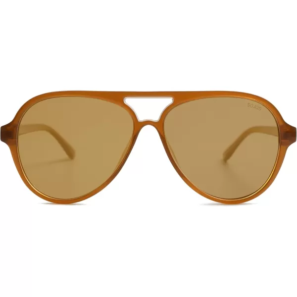 SOJOS Classic Polarized Aviator Sunglasses Womens Mens Retro Double Bridge Aviators SJ2201Shiny BrownBrown