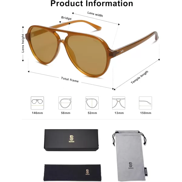 SOJOS Classic Polarized Aviator Sunglasses Womens Mens Retro Double Bridge Aviators SJ2201Shiny BrownBrown