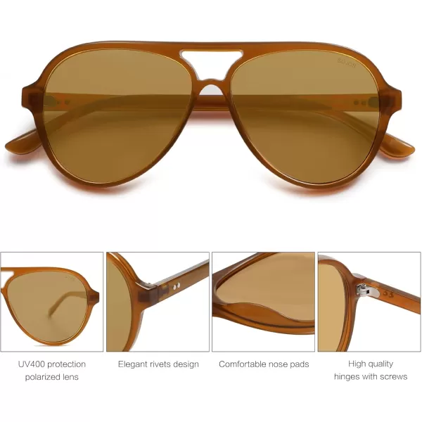 SOJOS Classic Polarized Aviator Sunglasses Womens Mens Retro Double Bridge Aviators SJ2201Shiny BrownBrown