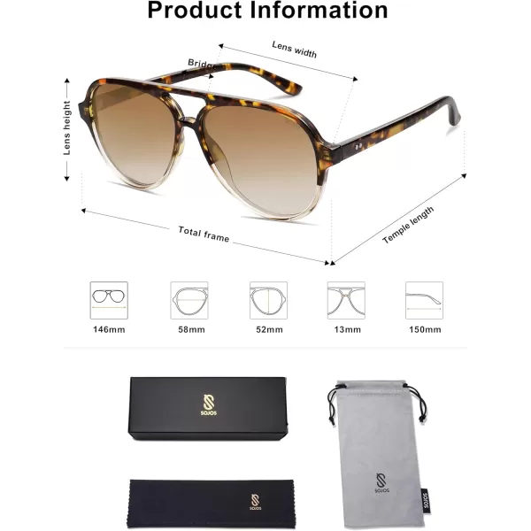 SOJOS Classic Polarized Aviator Sunglasses Womens Mens Retro Double Bridge Aviators SJ2201Tortoise Gradient BrownBrown