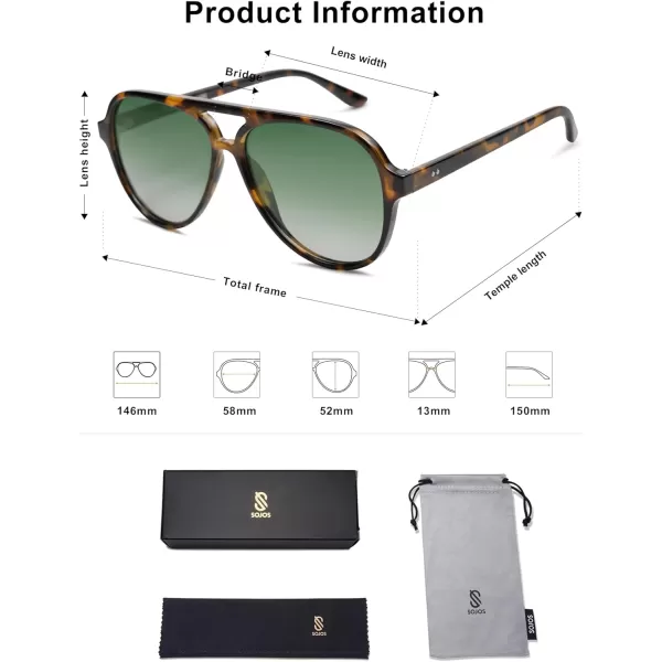 SOJOS Classic Polarized Aviator Sunglasses Womens Mens Retro Double Bridge Aviators SJ2201TortoiseGradient Green