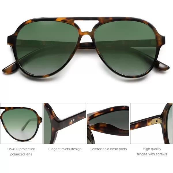 SOJOS Classic Polarized Aviator Sunglasses Womens Mens Retro Double Bridge Aviators SJ2201TortoiseGradient Green