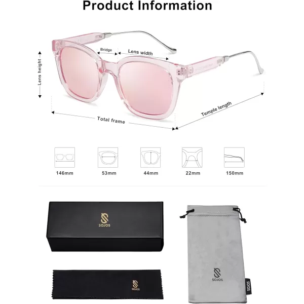 SOJOS Classic Square Polarized Sunglasses Womens Mens Retro Trendy Uv400 Sunnies Sj2050 Blue MiddleClear PinkPink Mirrored