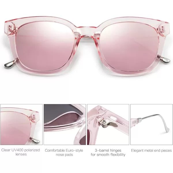 SOJOS Classic Square Polarized Sunglasses Womens Mens Retro Trendy Uv400 Sunnies Sj2050 Blue MiddleClear PinkPink Mirrored