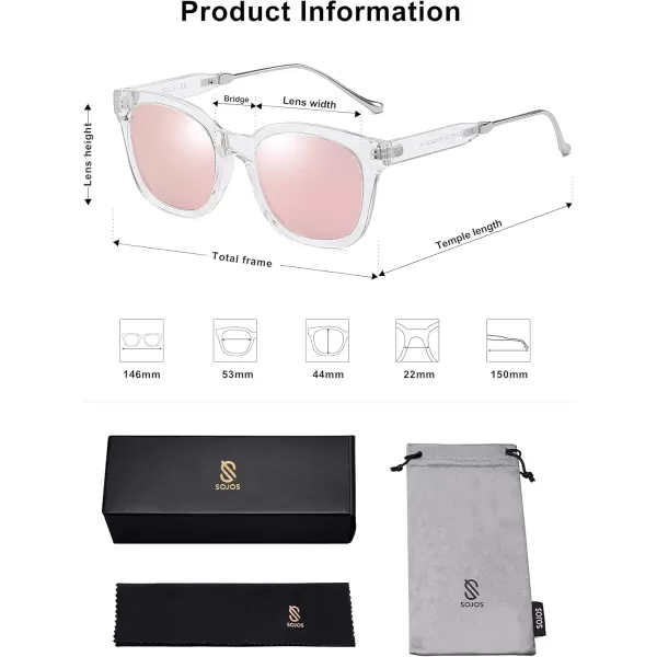 SOJOS Classic Square Polarized Sunglasses Womens Mens Retro Trendy Uv400 Sunnies Sj2050 Blue MiddleClearPink
