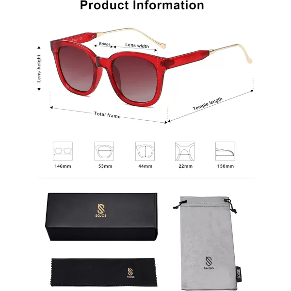 SOJOS Classic Square Polarized Sunglasses Womens Mens Retro Trendy Uv400 Sunnies Sj2050 Blue MiddleRedRed