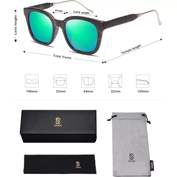 SOJOS Classic Square Polarized Sunglasses Womens Mens Retro Trendy Uv400 Sunnies Sj2050 Blue MiddleTortoiseGreen