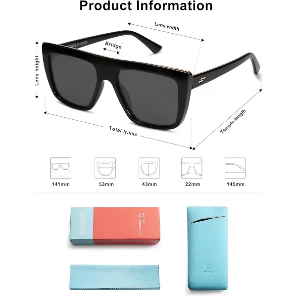 SOJOS Classic Trendy Flat Top Sunglasses for Women Men Designer UV400 Sunnies SJ2250BlackGrey