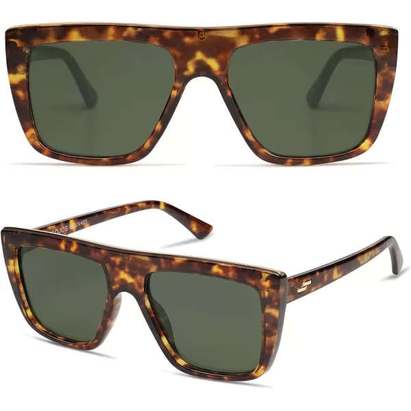 SOJOS Classic Trendy Flat Top Sunglasses for Women Men Designer UV400 Sunnies SJ2250Dark TortoiseGreen