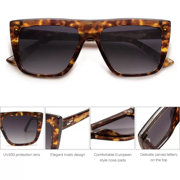 SOJOS Classic Trendy Flat Top Sunglasses for Women Men Designer UV400 Sunnies SJ2250Dark TortoiseGrey