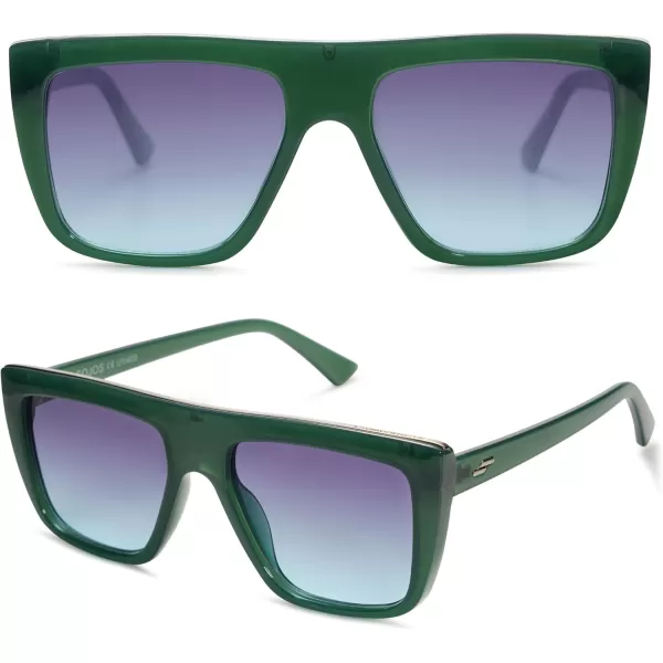 SOJOS Classic Trendy Flat Top Sunglasses for Women Men Designer UV400 Sunnies SJ2250GreenBluish Grey