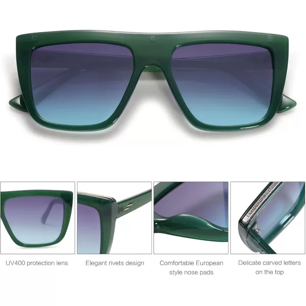 SOJOS Classic Trendy Flat Top Sunglasses for Women Men Designer UV400 Sunnies SJ2250GreenBluish Grey