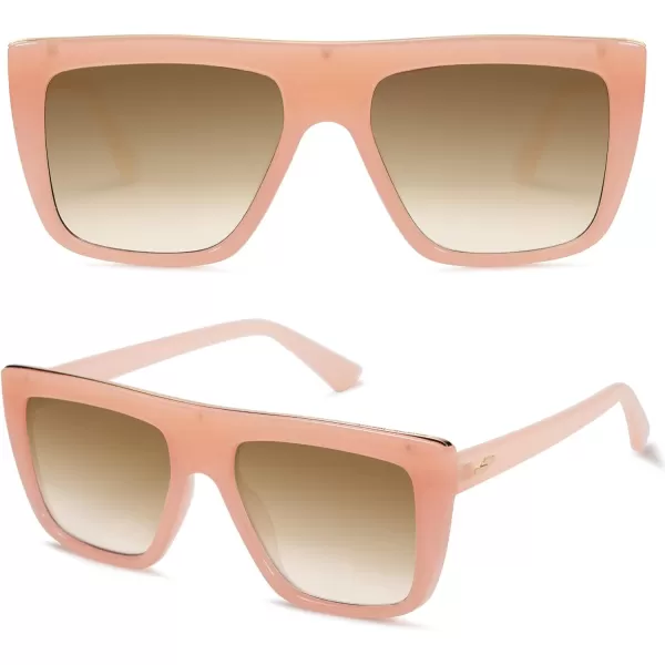 SOJOS Classic Trendy Flat Top Sunglasses for Women Men Designer UV400 Sunnies SJ2250PinkBrown