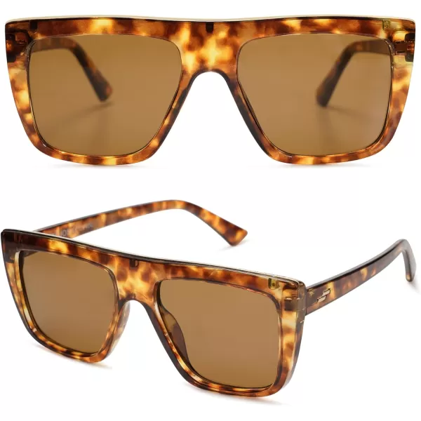 SOJOS Classic Trendy Flat Top Sunglasses for Women Men Designer UV400 Sunnies SJ2250TortoiseBrown
