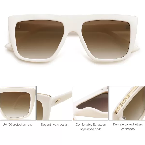 SOJOS Classic Trendy Flat Top Sunglasses for Women Men Designer UV400 Sunnies SJ2250WhiteBrown