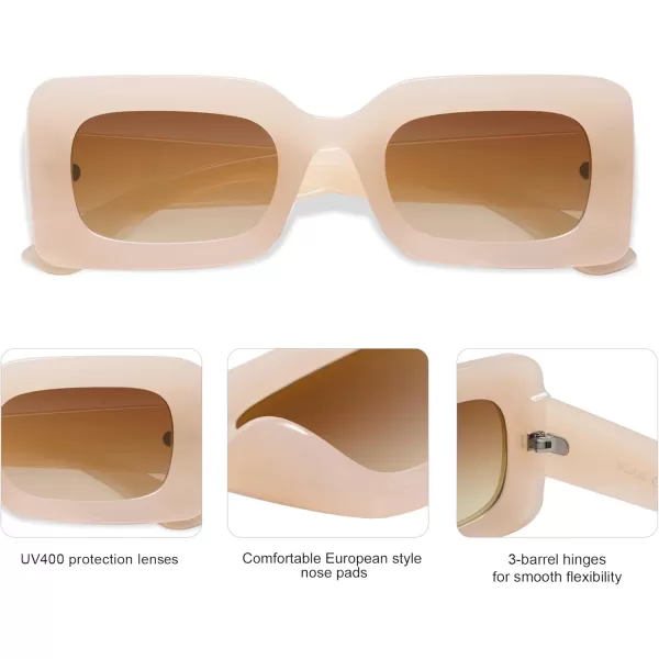 SOJOS Retro 90s Nude Rectangle Sunglasses Womens Mens Trendy Chunky GlassesBeige