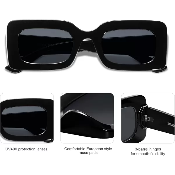 SOJOS Retro 90s Nude Rectangle Sunglasses Womens Mens Trendy Chunky GlassesBlack