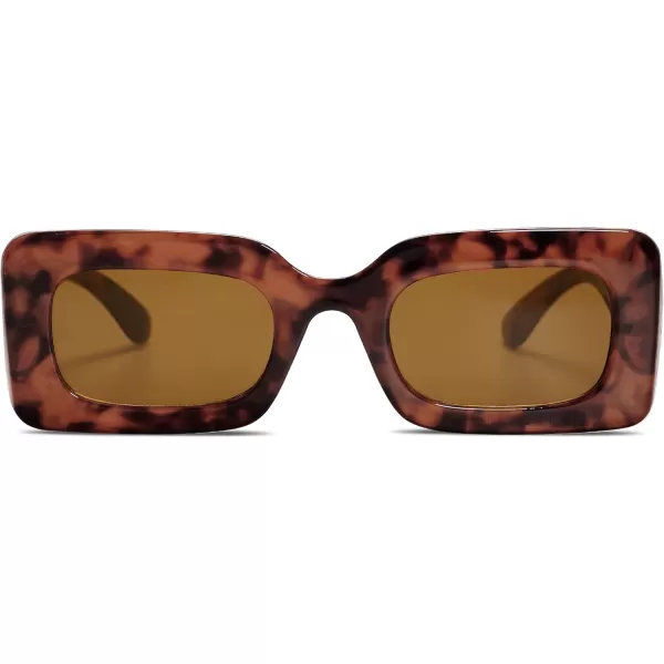 SOJOS Retro 90s Nude Rectangle Sunglasses Womens Mens Trendy Chunky GlassesBrown
