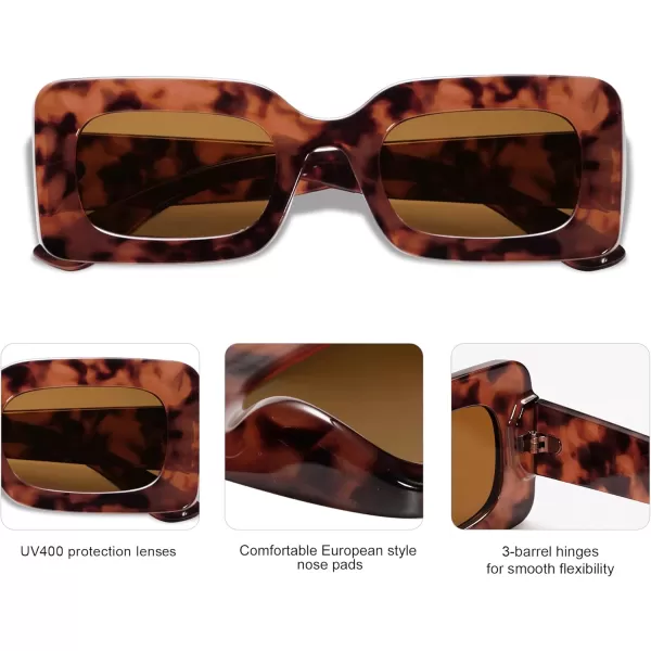 SOJOS Retro 90s Nude Rectangle Sunglasses Womens Mens Trendy Chunky GlassesBrown