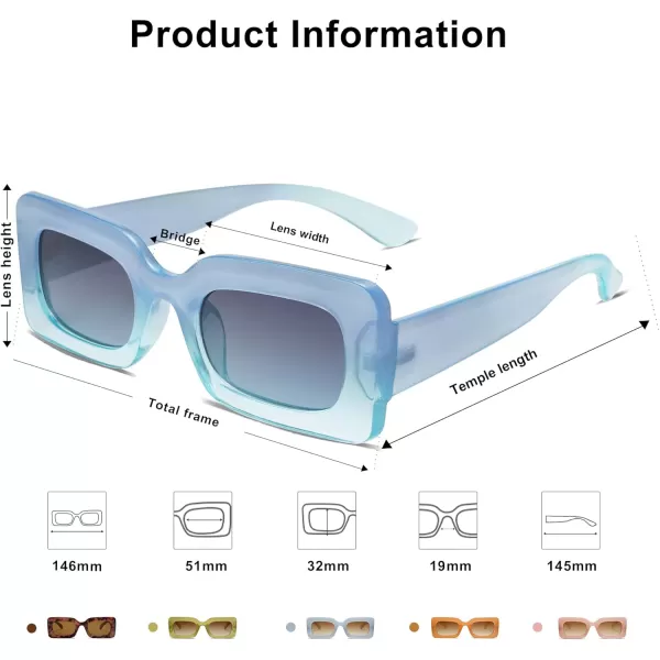 SOJOS Retro 90s Nude Rectangle Sunglasses Womens Mens Trendy Chunky GlassesGradient Blue
