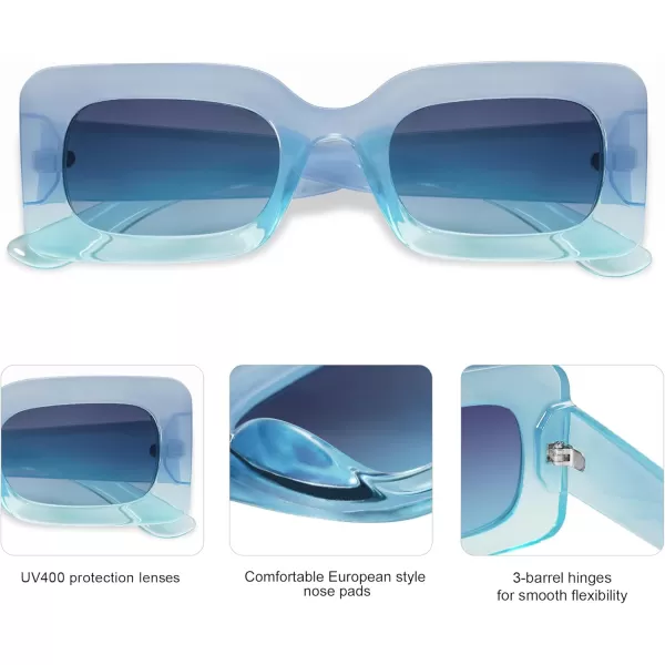 SOJOS Retro 90s Nude Rectangle Sunglasses Womens Mens Trendy Chunky GlassesGradient Blue