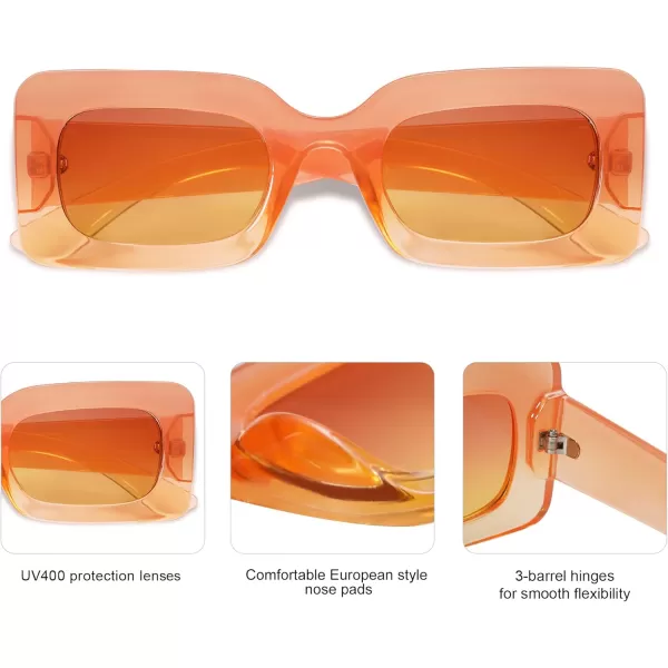 SOJOS Retro 90s Nude Rectangle Sunglasses Womens Mens Trendy Chunky GlassesGradient Orange