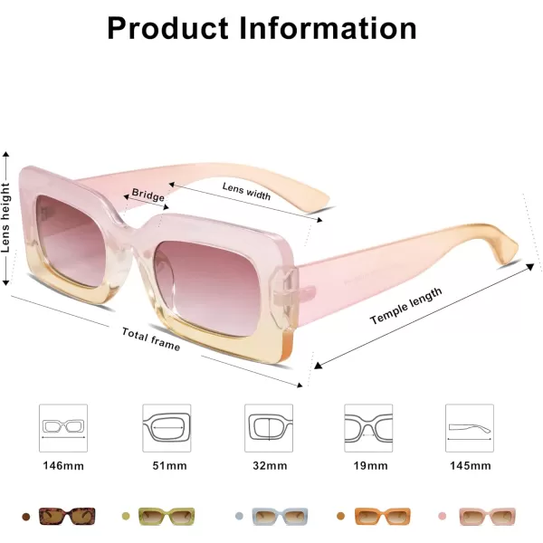 SOJOS Retro 90s Nude Rectangle Sunglasses Womens Mens Trendy Chunky GlassesGradient Pink
