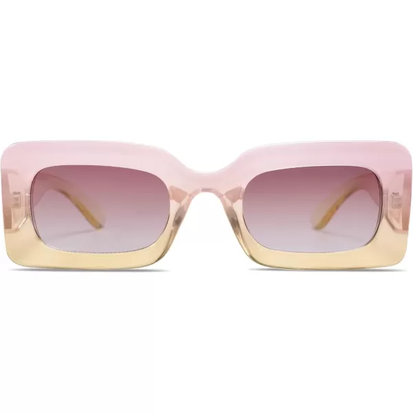 SOJOS Retro 90s Nude Rectangle Sunglasses Womens Mens Trendy Chunky GlassesGradient Pink