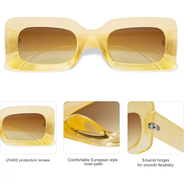 SOJOS Retro 90s Nude Rectangle Sunglasses Womens Mens Trendy Chunky GlassesGradient Yellow