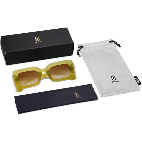 SOJOS Retro 90s Nude Rectangle Sunglasses Womens Mens Trendy Chunky GlassesGreen