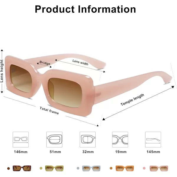 SOJOS Retro 90s Nude Rectangle Sunglasses Womens Mens Trendy Chunky GlassesPink