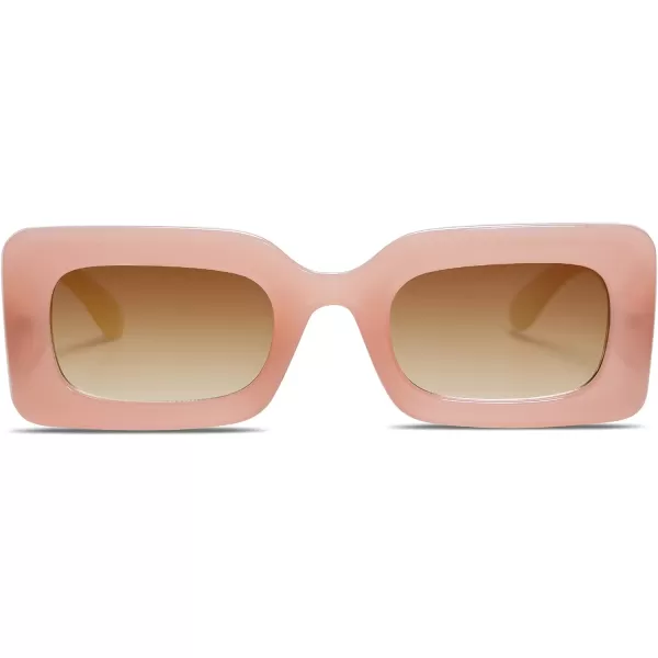 SOJOS Retro 90s Nude Rectangle Sunglasses Womens Mens Trendy Chunky GlassesPink