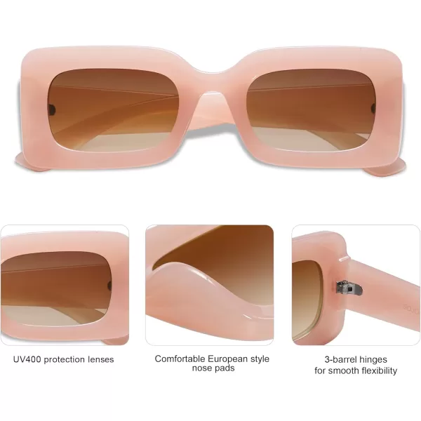 SOJOS Retro 90s Nude Rectangle Sunglasses Womens Mens Trendy Chunky GlassesPink