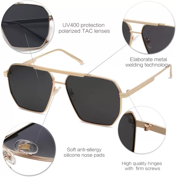 SOJOS Retro Oversized Square Polarized Sunglasses for Women and Men Vintage Shades Classic Large Metal Sun GlassesGold