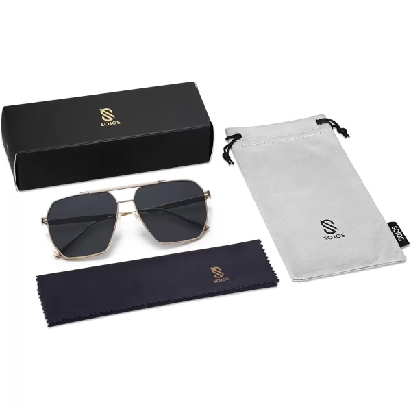 SOJOS Retro Oversized Square Polarized Sunglasses for Women and Men Vintage Shades Classic Large Metal Sun GlassesGold