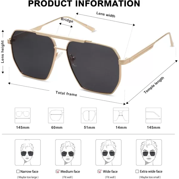 SOJOS Retro Oversized Square Polarized Sunglasses for Women and Men Vintage Shades Classic Large Metal Sun GlassesGold