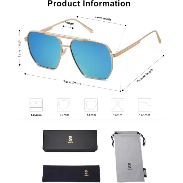SOJOS Retro Oversized Square Polarized Sunglasses for Women and Men Vintage Shades Classic Large Metal Sun GlassesK Gold