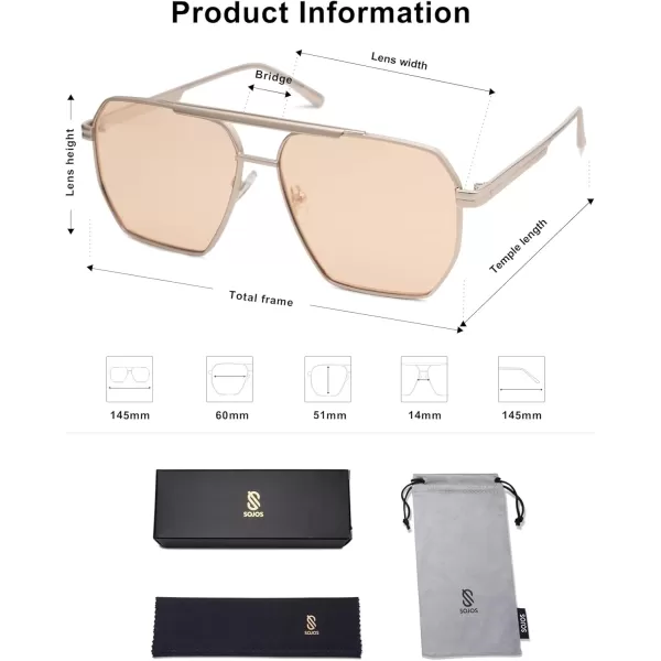 SOJOS Retro Oversized Square Polarized Sunglasses for Women and Men Vintage Shades Classic Large Metal Sun GlassesLight GoldLight Brown