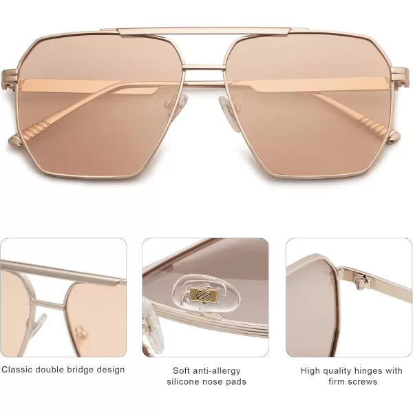 SOJOS Retro Oversized Square Polarized Sunglasses for Women and Men Vintage Shades Classic Large Metal Sun GlassesLight GoldLight Brown