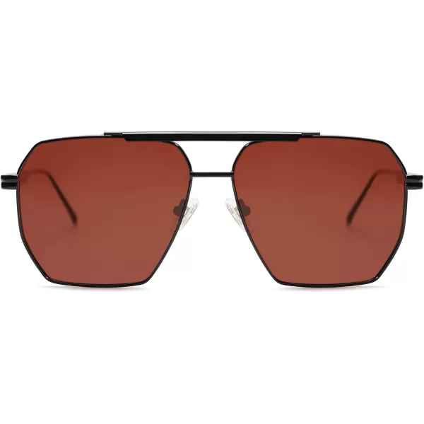 SOJOS Retro Oversized Square Polarized Sunglasses for Women and Men Vintage Shades Classic Large Metal Sun GlassesMatte BlackRed