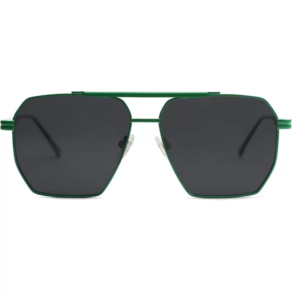 SOJOS Retro Oversized Square Polarized Sunglasses for Women and Men Vintage Shades Classic Large Metal Sun GlassesMatte GreenGrey