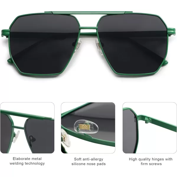 SOJOS Retro Oversized Square Polarized Sunglasses for Women and Men Vintage Shades Classic Large Metal Sun GlassesMatte GreenGrey