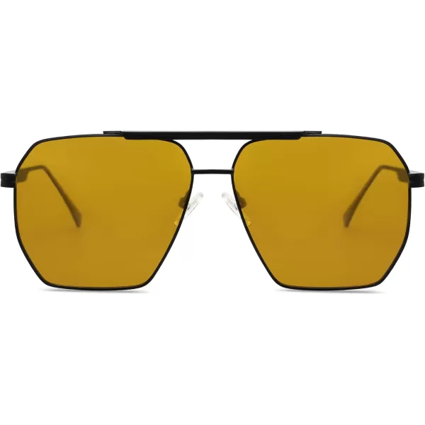 SOJOS Retro Oversized Square Polarized Sunglasses for Women and Men Vintage Shades Classic Large Metal Sun GlassesMblack